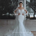 Q028 Luxury Deep V Neck Mermaid Wedding Custom Made Full Sleeve Applique Wedding Dress